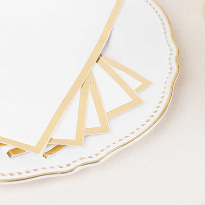 50-Pack Paper Dinner Napkins 2 Ply White with Gold Foil Edge - Soft Disposable Napkins for Events