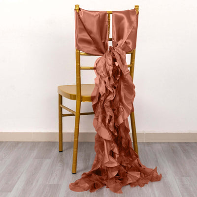5 Pack Chiffon Satin Chair Sashes Terracotta (Rust) Curly Willow Style - Easy to Use Flowy Chair Bows