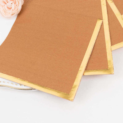 50-Pack Paper Beverage Napkins 2 Ply Terracotta (Rust) with Gold Foil Edge 5"x5" - Soft Disposable Cocktail Napkins 18GSM