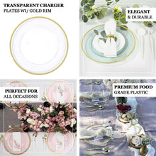 10 Pack Transparent Blush Economy Plastic Charger Plates With Gold Rim