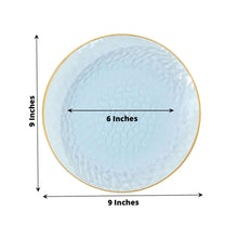 10 Pack Transparent Dusty Blue Hammered Plastic Dinner Plates With Gold Rim, Round Disposabl