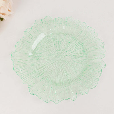 6-Pack Acrylic Plastic Charger Plates 13" Round Transparent Green Reef Design - Decorative Dinner Charger Tableware