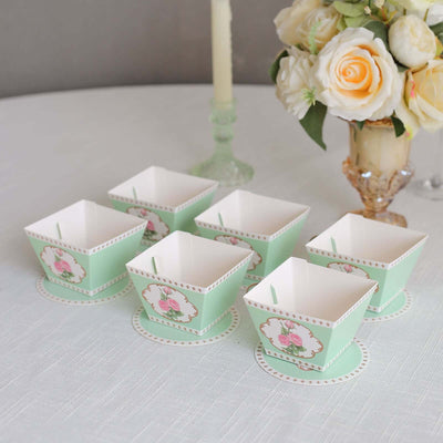 25 Pack Turquoise Mini Teacup and Saucer Gift Boxes with Rose Floral Print, Tea Time Party Favor Candy Boxes - 4"x3"