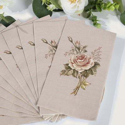 20-Pack Paper Dinner Napkins 2 Ply Pink/Ivory with Vintage Rose Print - Soft Disposable Garden Party Style Napkins