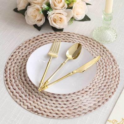 6-Pack Disposable Table Placemats 13" Wheat with Woven Rattan Print - 700GSM Cardboard Placemats for Rustic & Boho Themed Events