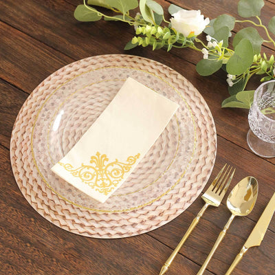 6-Pack Disposable Table Placemats 13" Wheat with Woven Rattan Print - 700GSM Cardboard Placemats for Rustic & Boho Themed Events