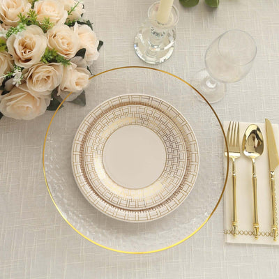 25-Pack Paper Round Dinner Plates 9" White with Gold Basketweave Rim - Disposable Party Plates for Exquisite Gatherings & Celebrations