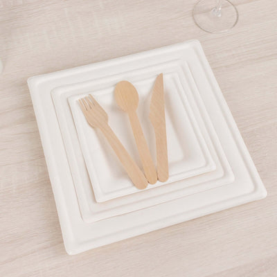 50-Pack Bagasse Square Dinner Plates 10" White with Wide Rim - Eco Friendly Disposable Sugarcane Party Plates for Gatherings