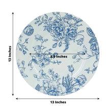 6 Pack White Blue Floral Acrylic Charger Plates in French Toile Pattern