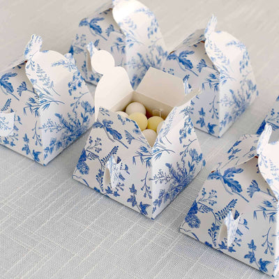 25 Pack White Blue Mini Teapot Gift Boxes in French Toile Pattern, Tea Time Party Favor Boxes - 5"x4"