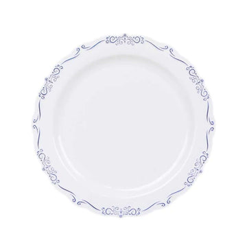 Elegant White Blue Vintage Rim Hard Plastic Dessert Plates