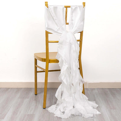 5 Pack Chiffon Satin Chair Sashes White Curly Willow Style - Easy to Use Flowy Chair Bows for Soft & Romantic Event Decor