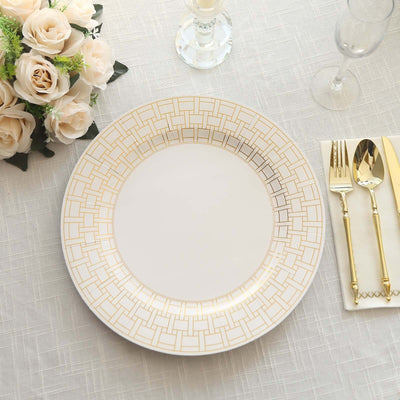 10 Pack Cardstock Paper Charger Plates 13" White with Gold Basketweave Pattern Rim - 650GSM Cardboard Placemats for Parties, Events & Home Entertaining
