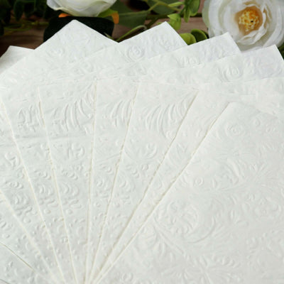 50-Pack Paper Cocktail Napkins 2 Ply White with Embossed French Swirl Pattern 6.5"x6.5" - Soft Disposable Party Napkins