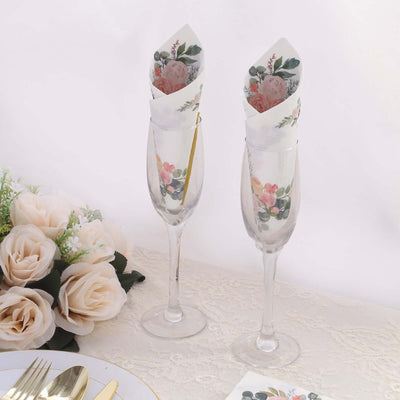 20-Pack Paper Dinner Napkins 2-Ply White with Pink Peony Flowers Print and Gold Edge - Soft and Absorbent Party Napkins