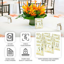 25 Pack White Metallic Gold Wedding Table Numbers With French Toile Floral