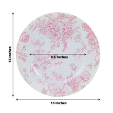 6 Pack White Pink Floral Acrylic Charger Plates in French Toile Pattern