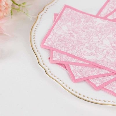25-Pack Paper Dinner Napkins 2 Ply Pink with French Toile Pattern - Soft and Absorbent Disposable Napkins