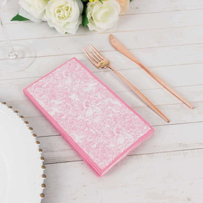 25-Pack Paper Dinner Napkins 2 Ply Pink with French Toile Pattern - Soft and Absorbent Disposable Napkins