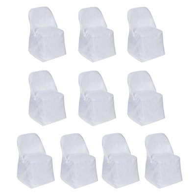 10 Pack Polyester Folding Chair Covers White - Reusable Stain-Resistant Slip-On Covers for Weddings & Parties