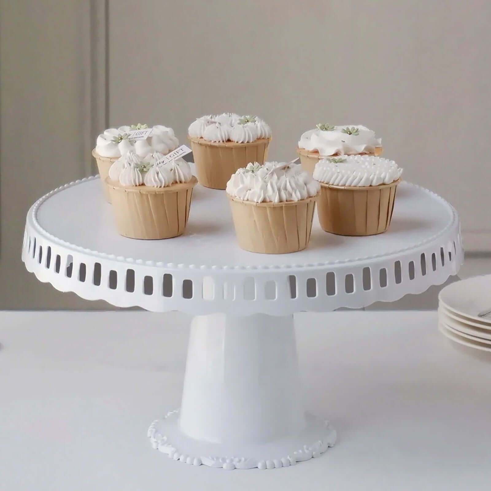 4-Pack White Round Plastic Cupcake Stands | eFavormart.com