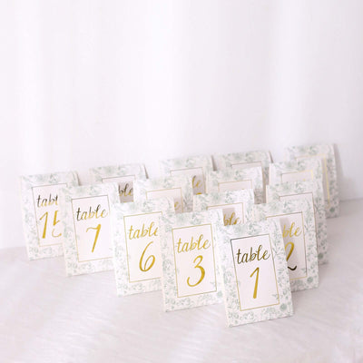 25-Pack Paper Wedding Table Numbers 7" White/Sage Green French Toile
