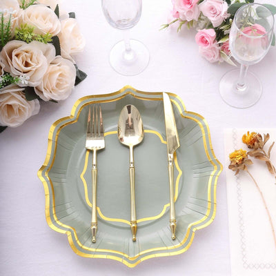 25-Pack Paper Dinner Plates 10" Sage Green with Gold Scallop Rim - 300GSM Disposable Party Plates