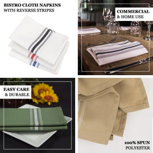 10 Pack White Spun Polyester Bistro Napkins with Black Reverse Stripes