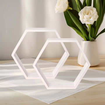 2 Pack Whitewashed Wood Centerpiece, Geometric Terrarium, Honeycomb Storage Shelf 9" Hexagon