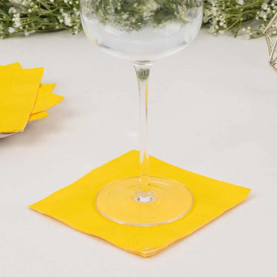 50-Pack Paper Beverage Napkins 2 Ply Yellow 5"x5" - Soft Disposable Cocktail Napkins 18GSM