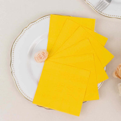 50-Pack Paper Beverage Napkins 2 Ply Yellow 5"x5" - Soft Disposable Cocktail Napkins 18GSM