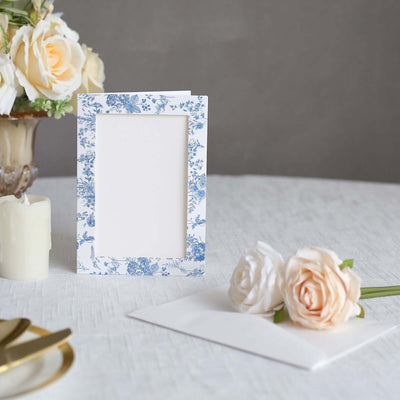 25-Pack White Blue Photo Frame Thank You Cards 3.5"x5.5" French Toile Design with Envelopes - Picture Insert Invitation Cards for Weddings & Events