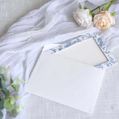 25-Pack White Blue Photo Frame Thank You Cards 3.5"x5.5" French Toile Design with Envelopes - Picture Insert Invitation Cards for Weddings & Events