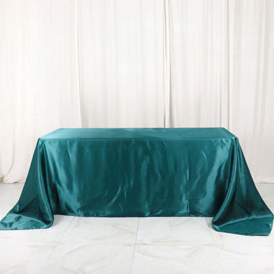 Satin Rectangular Tablecloth 90"x132" Peacock Teal - Seamless Table Cover