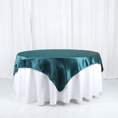 Satin Table Overlay 72"x72" Peacock Teal - Wrinkle Resistant & Smooth Table Topper
