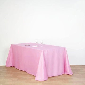 Add Elegance to Your Event with the Pink Seamless Polyester Rectangular Tablecloth 90"x132"