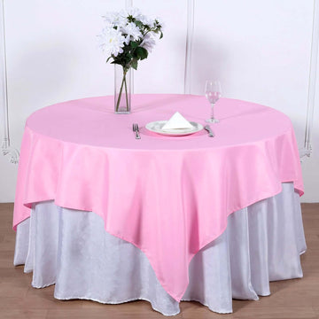 Enhance Your Event Decor with the Pink Square Seamless Polyester Table Overlay 70"x70"