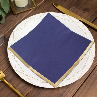 50-Pack Paper Beverage Napkins 2 Ply Navy Blue with Gold Foil Edge 6.5"x6.5" - Soft Disposable Cocktail Napkins