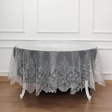 Premium Lace Ivory Round Seamless Tablecloth 90"