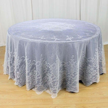 Premium Lace Ivory Round Seamless Tablecloth 120" for 5 Foot Table With Floor-Length Drop