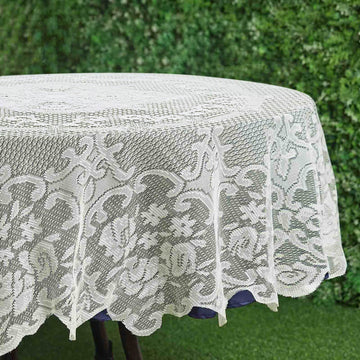 Premium Lace Ivory Round Seamless Tablecloth 70"