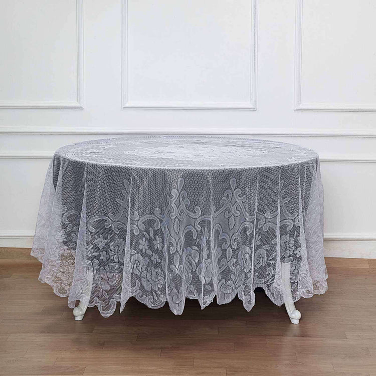 Premium Lace Round Tablecloth 90 Inch in White Color