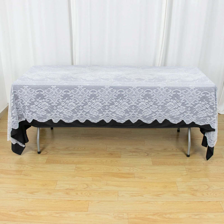 60"x108" Premium Lace White Rectangular Oblong Tablecloth