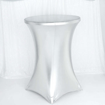 Premium Metallic Silver Spandex Highboy Cocktail Table Cover 32" Día