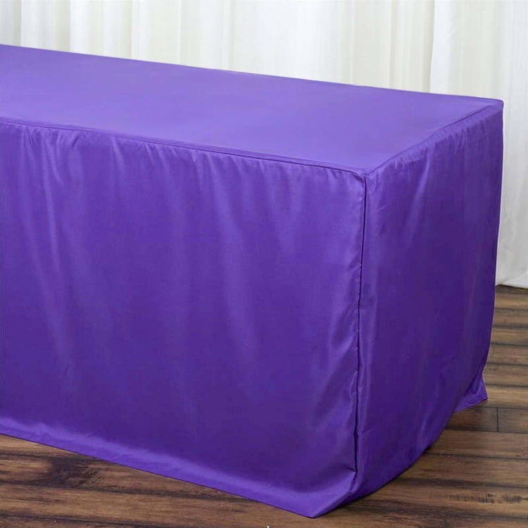 Purple Fitted Table Cover In Polyester Rectangular 6 Feet