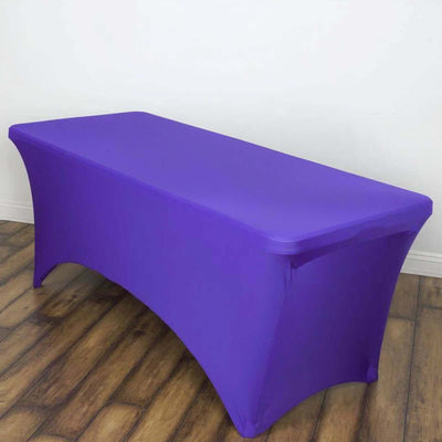 Stretch Spandex Rectangle Tablecloth 6ft Purple - Wrinkle Free Fitted Table Cover