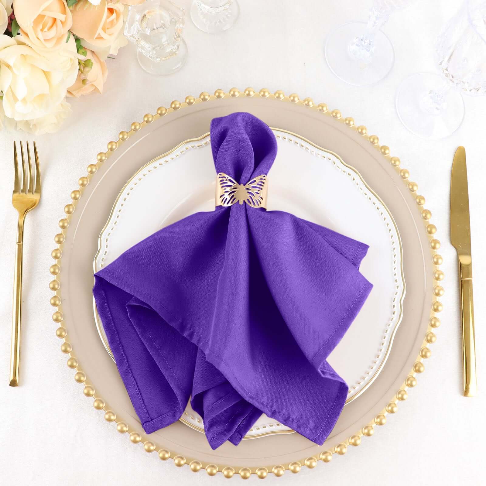 PLOYMONO Purple Heavy Duty Cloth Napkins - 17 x 17 inch Solid Washable Polyester Dinner Napkins - Set of 8 Napkins with Hemmed Edges - Great for