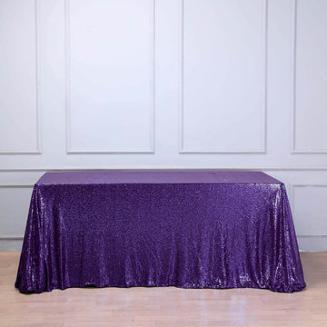 Purple Seamless Premium Sequin Rectangle Tablecloth 90"x132" for 6 Foot Table With Floor-Length Drop