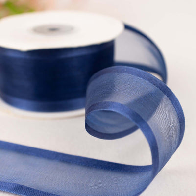 Navy Blue Sheer Organza Ribbon With Satin Edges 25 Yards 1.5"