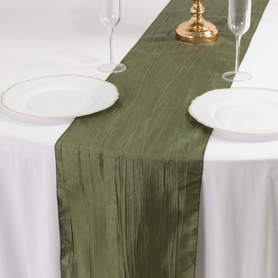 Taffeta Table Runner 12"x108" Dusty Sage Green - Accordion Crinkle Table Linen